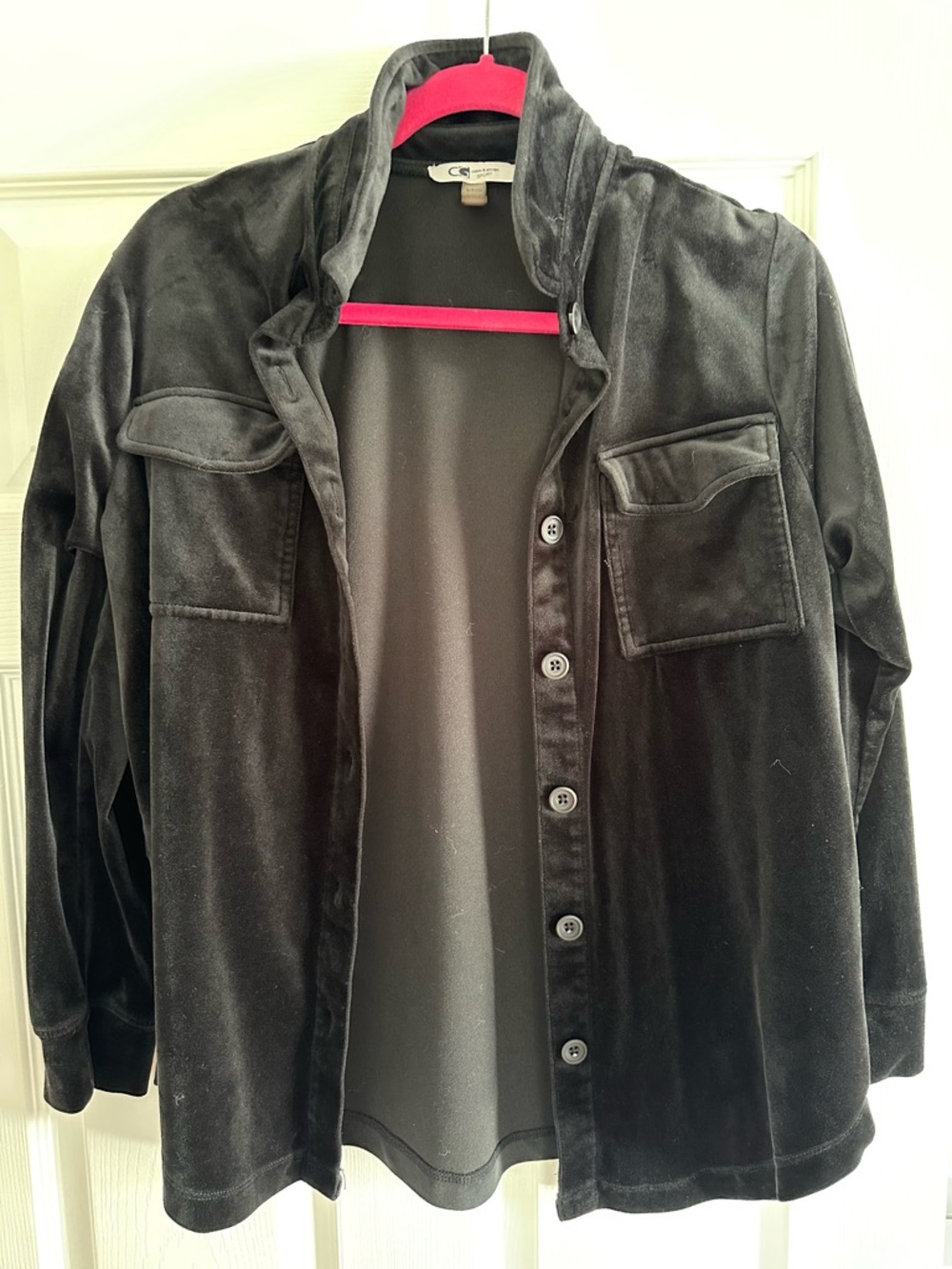 Cable & Gauge Sport Black Velvet Button-Up Shacket with Chest Pockets